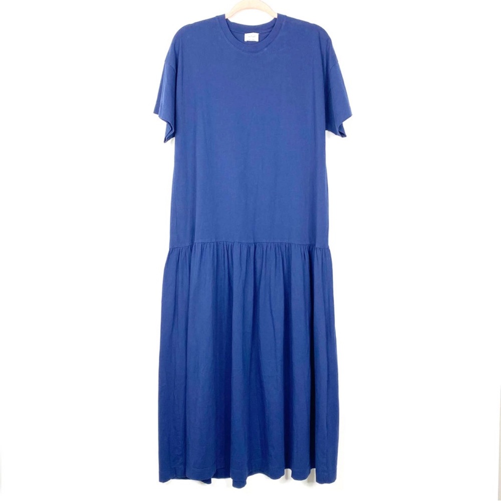 Aritzia Wilfred Demina Dress Drop Waist T-Shirt L Blue Midi Short Sleeve
